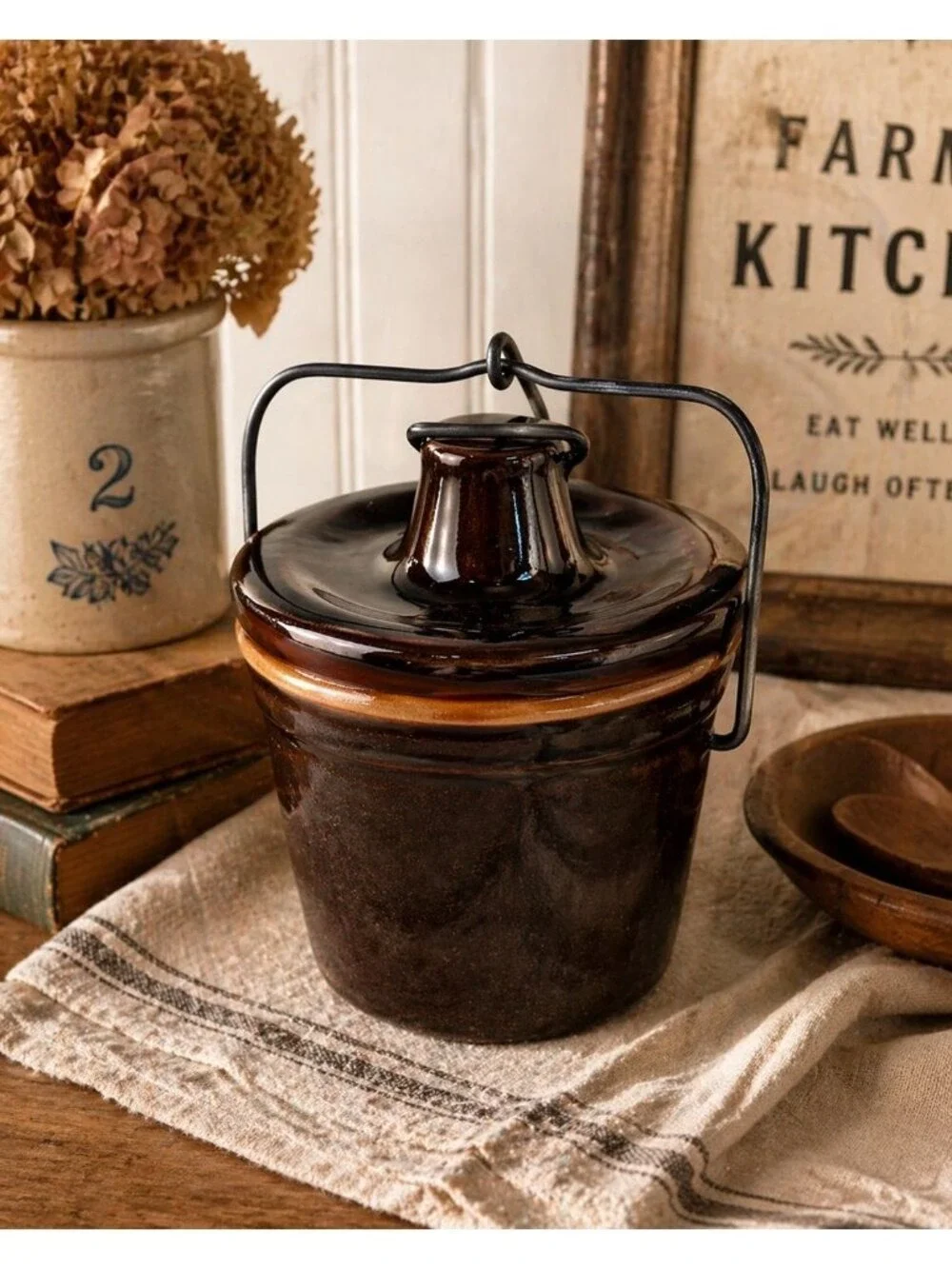 Vintage USA Stoneware Crock Brown Glaze 1970s
